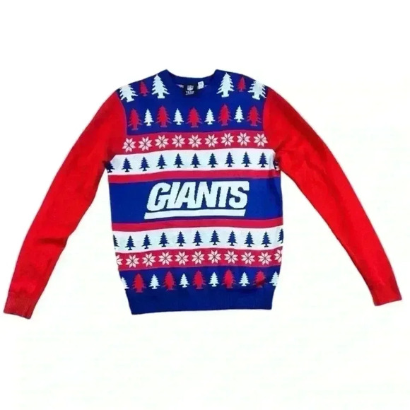 NFL Team Apparel New York Giants Ugly Christmas Sweater Red White Blue | Size M - Picture 1 of 5